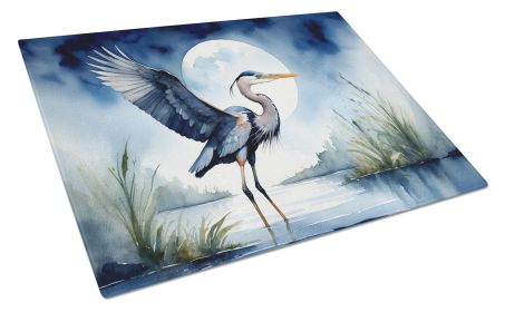 Blue Heron Under the Moonlight Glass Cutting Board Decorative Tempered Glass Kitchen Cutting and Serving Board Large Size Chopping Board